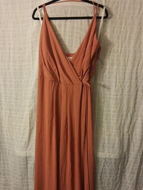 David's Bridal Dusty Coral Spaghetti-Strap Wrap Maxi Dress